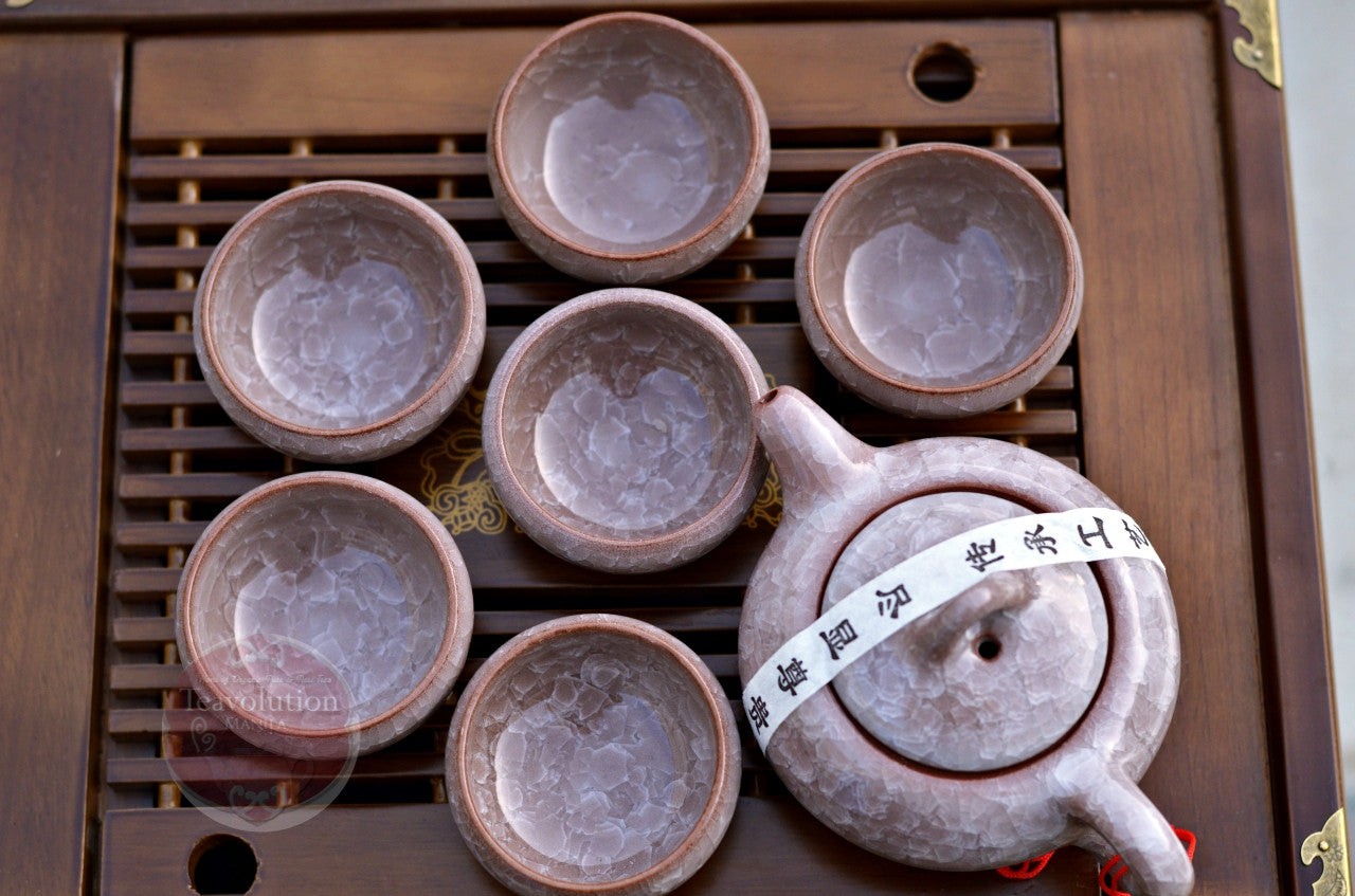 Sale! 7-pc Double Glazed Crackle Finish Porcelain Tea Set